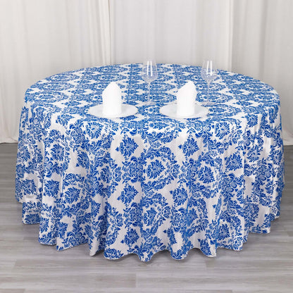Taffeta 120" Round Tablecloth Royal Blue - Seamless Velvet Flocking Damask Table Cover - Bell Racket Store