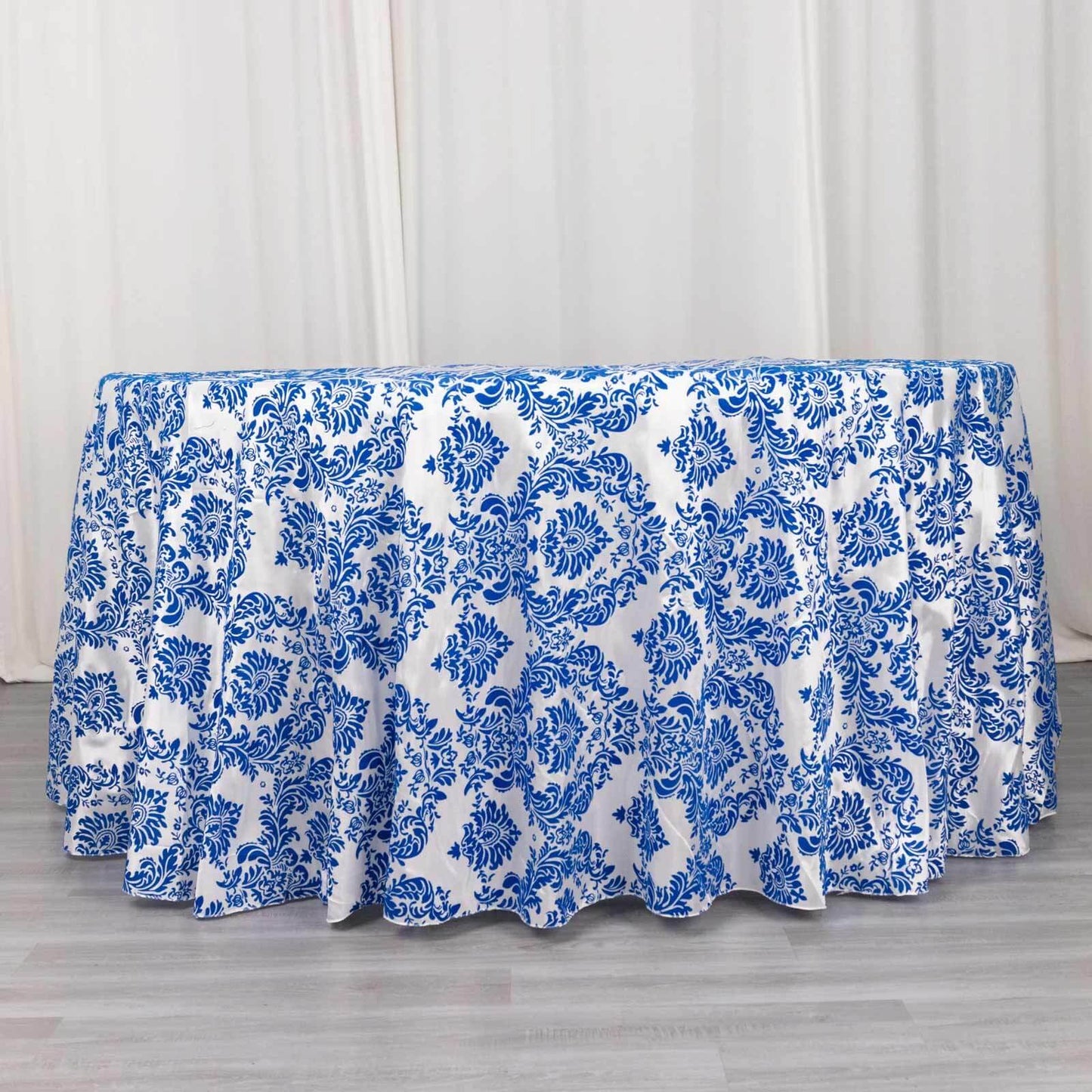 Taffeta 120" Round Tablecloth Royal Blue - Seamless Velvet Flocking Damask Table Cover - Bell Racket Store