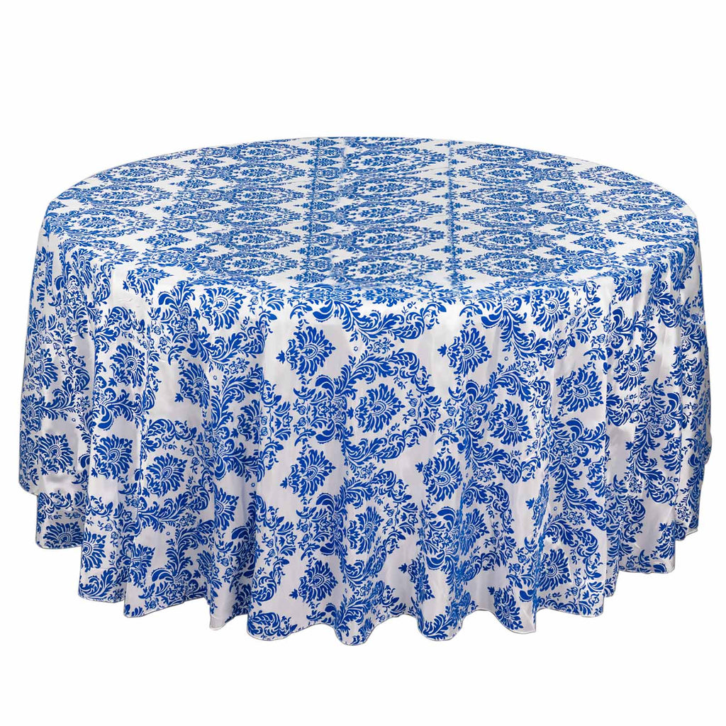 Taffeta 120" Round Tablecloth Royal Blue - Seamless Velvet Flocking Damask Table Cover - Bell Racket Store