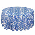 Taffeta 120" Round Tablecloth Royal Blue - Seamless Velvet Flocking Damask Table Cover - Bell Racket Store