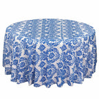 Taffeta 120" Round Tablecloth Royal Blue - Seamless Velvet Flocking Damask Table Cover - Bell Racket Store