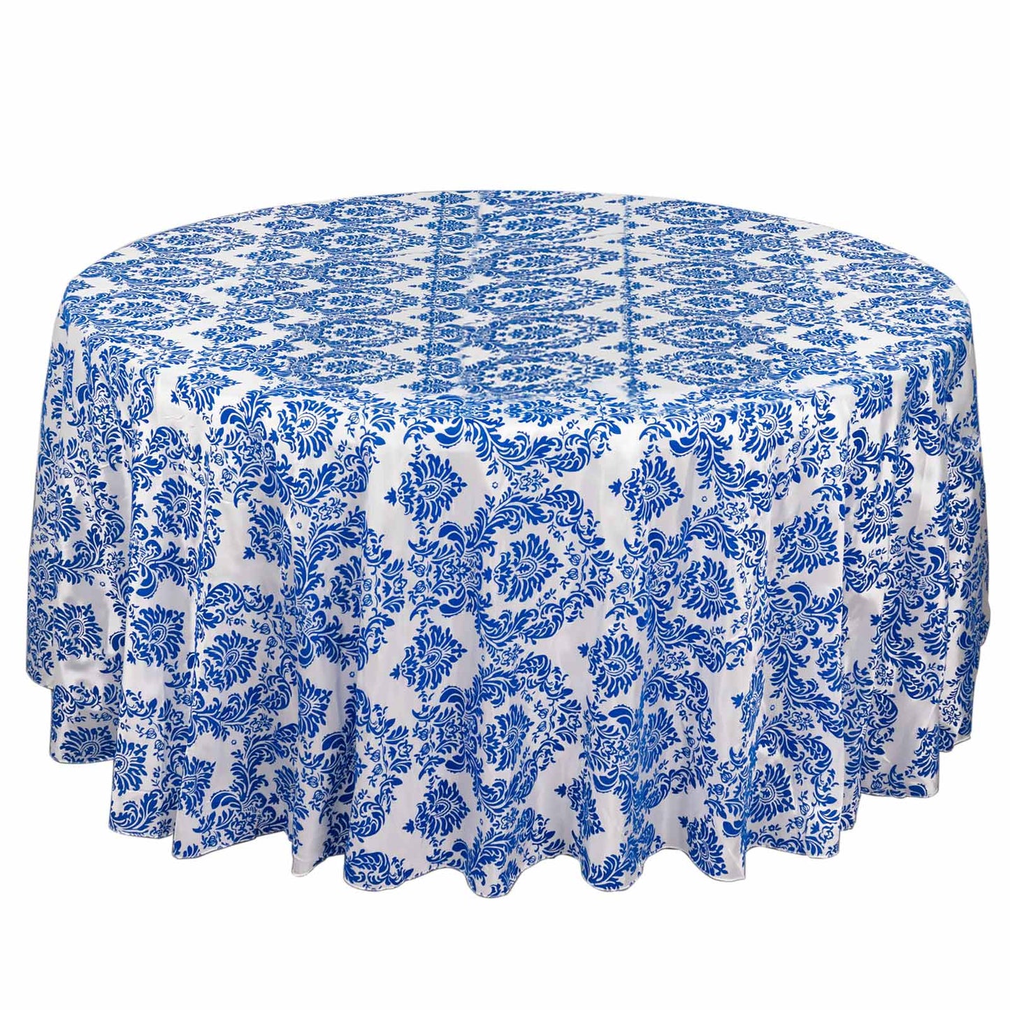 Taffeta 120" Round Tablecloth Royal Blue - Seamless Velvet Flocking Damask Table Cover - Bell Racket Store