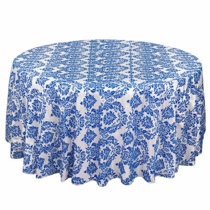 Taffeta 120" Round Tablecloth Royal Blue - Seamless Velvet Flocking Damask Table Cover - Bell Racket Store