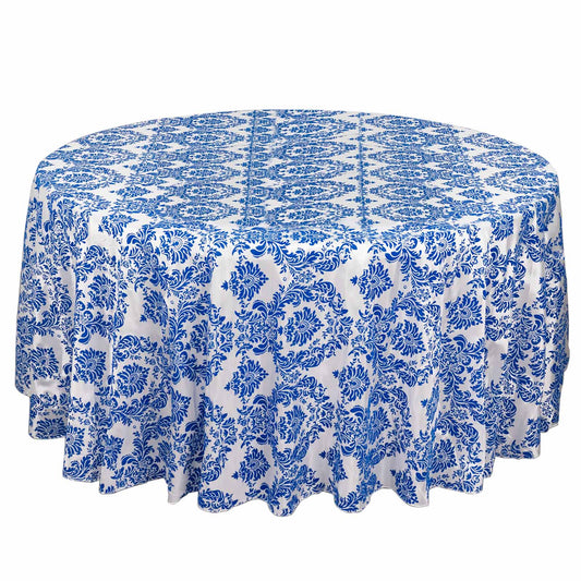Taffeta 120" Round Tablecloth Royal Blue - Seamless Velvet Flocking Damask Table Cover - Bell Racket Store