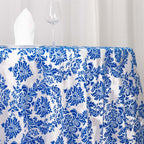 Taffeta 120" Round Tablecloth Royal Blue - Seamless Velvet Flocking Damask Table Cover - Bell Racket Store