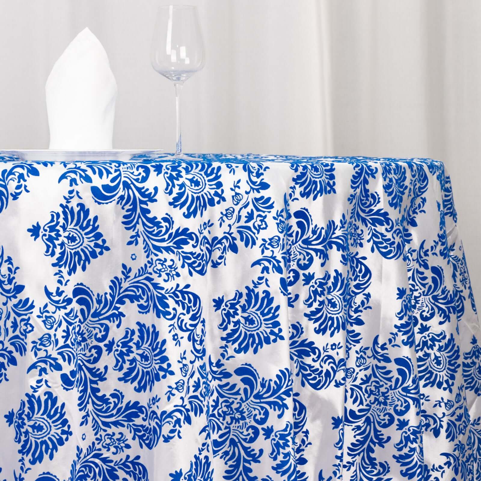 Taffeta 120" Round Tablecloth Royal Blue - Seamless Velvet Flocking Damask Table Cover - Bell Racket Store