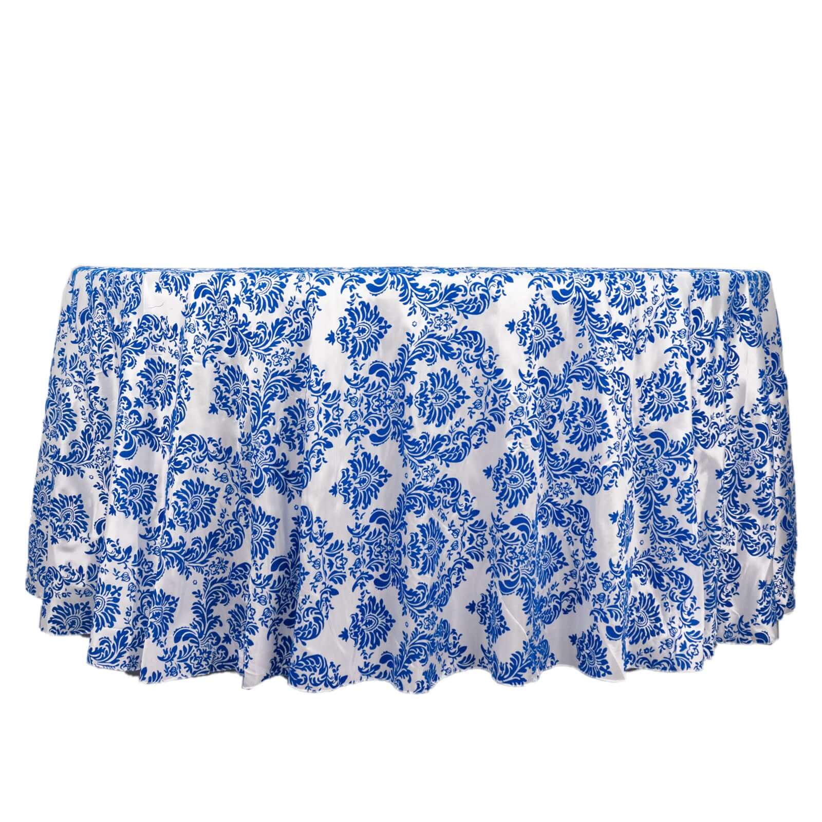 Taffeta 120" Round Tablecloth Royal Blue - Seamless Velvet Flocking Damask Table Cover - Bell Racket Store