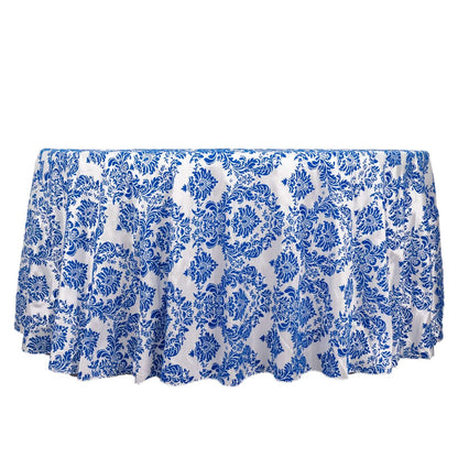 Taffeta 120" Round Tablecloth Royal Blue - Seamless Velvet Flocking Damask Table Cover - Bell Racket Store