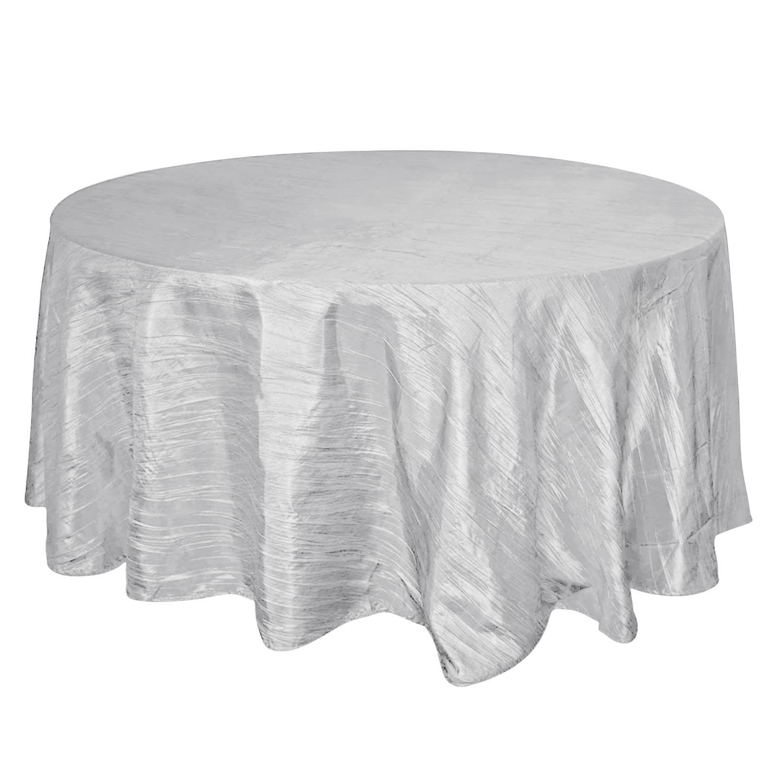 Taffeta 120" Round Tablecloth Silver - Seamless Accordion Crinkle Table Cover
