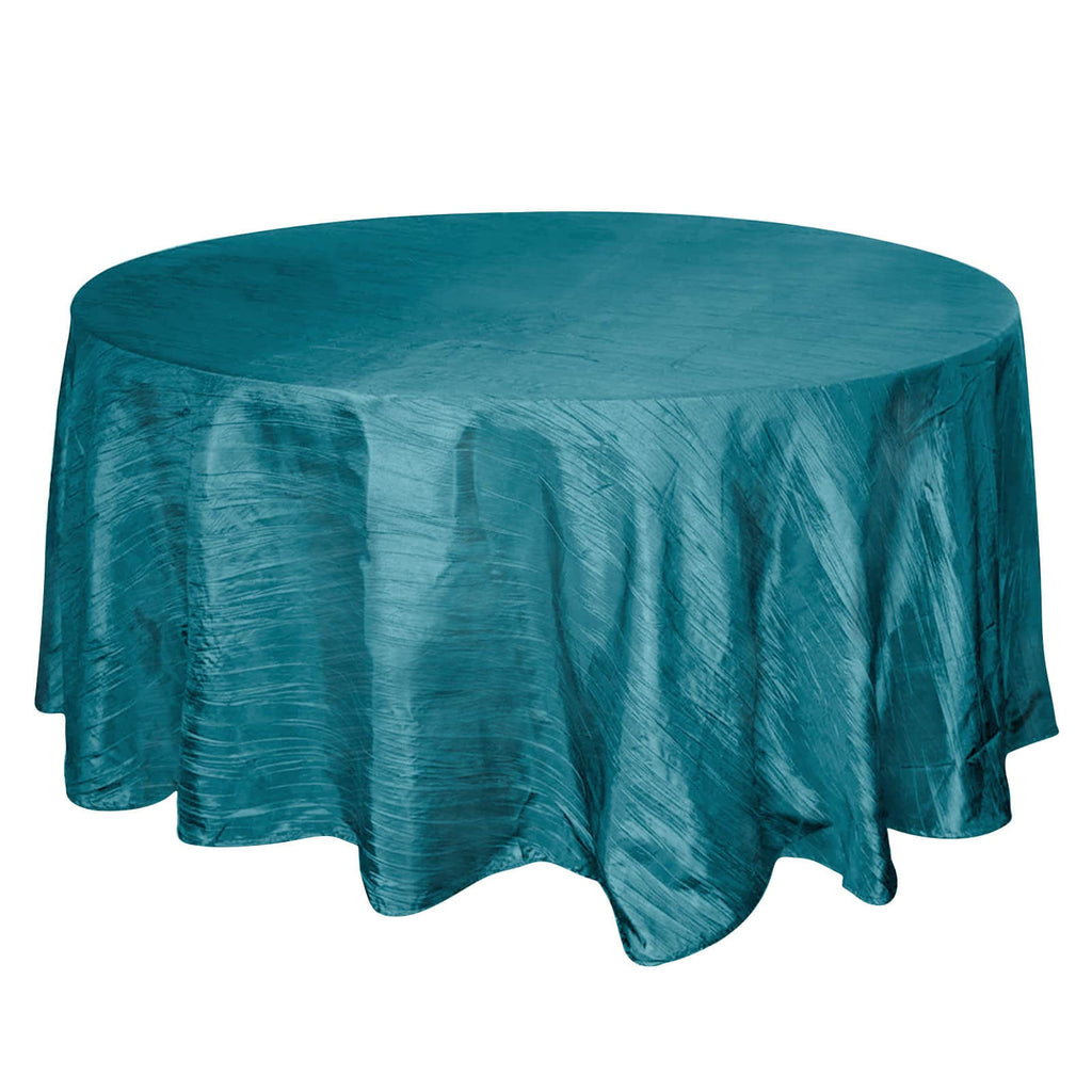 Taffeta 120" Round Tablecloth Teal - Seamless Accordion Crinkle Table Cover - Bell Racket Store