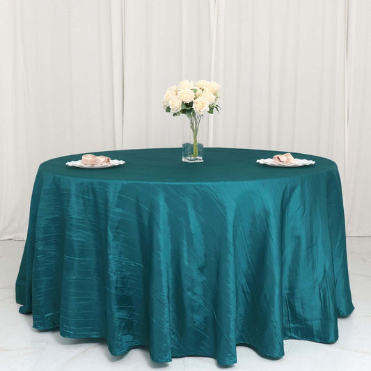 Taffeta 120" Round Tablecloth Teal - Seamless Accordion Crinkle Table Cover - Bell Racket Store