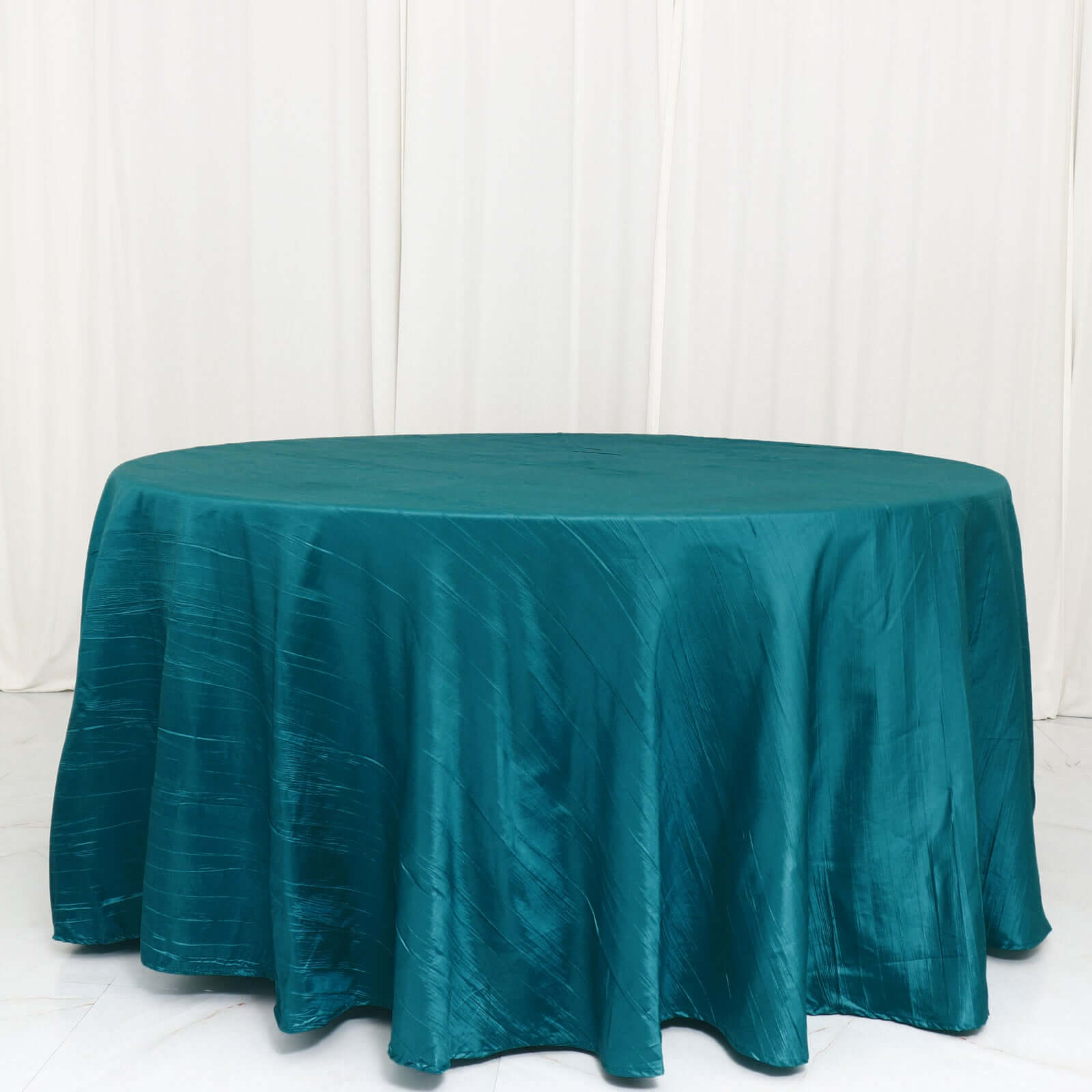 Taffeta 120" Round Tablecloth Teal - Seamless Accordion Crinkle Table Cover - Bell Racket Store