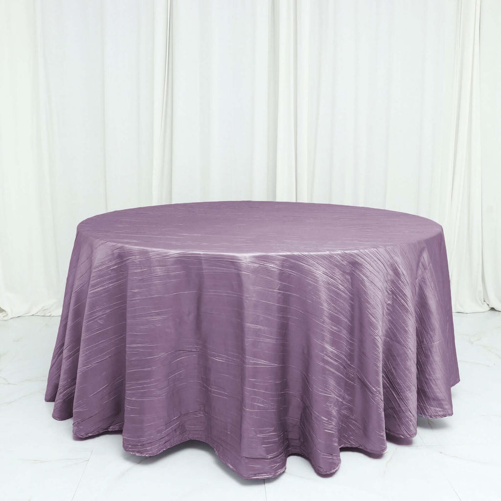 Taffeta 120" Round Tablecloth Violet Amethyst - Seamless Accordion Crinkle Table Cover - Bell Racket Store