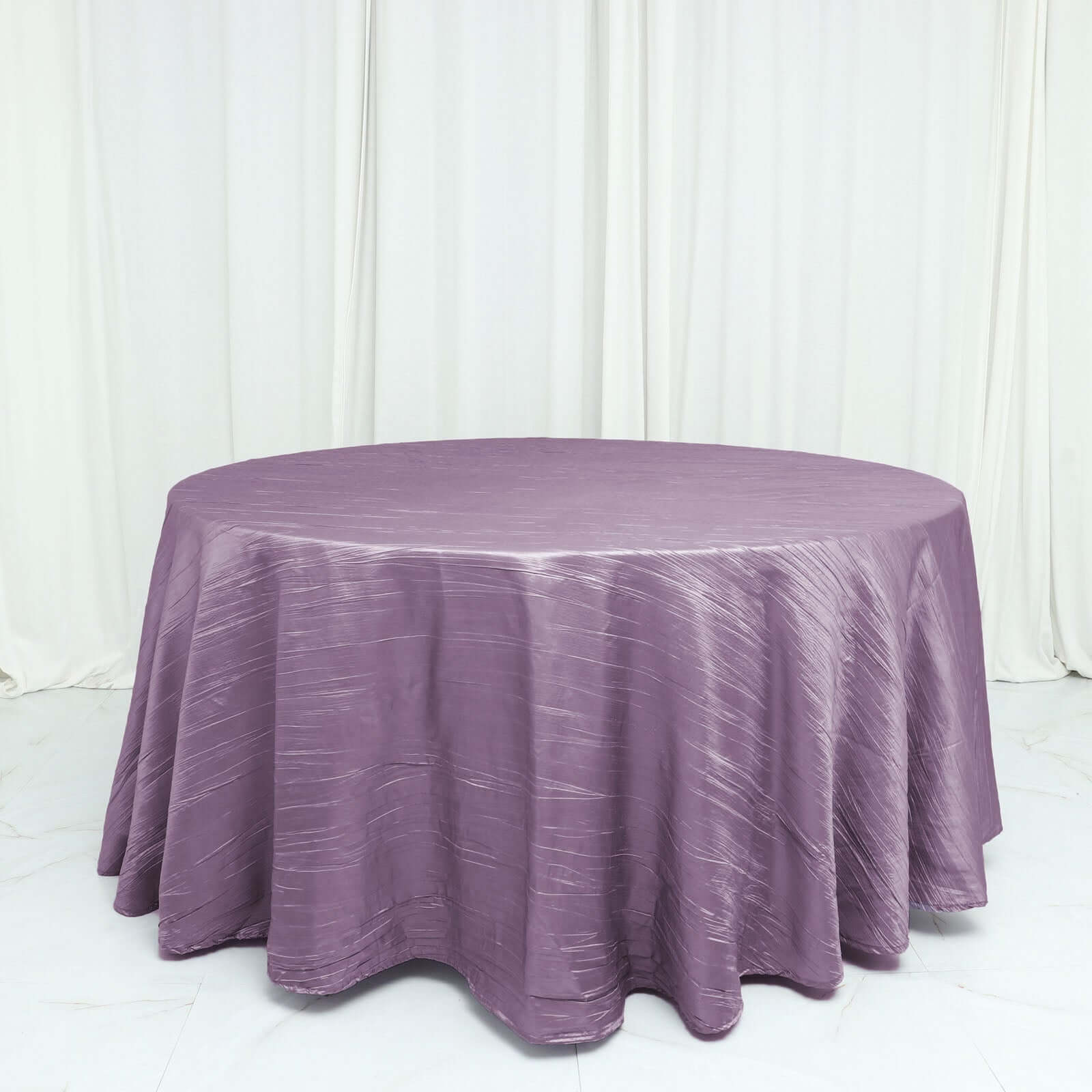 Taffeta 120" Round Tablecloth Violet Amethyst - Seamless Accordion Crinkle Table Cover - Bell Racket Store