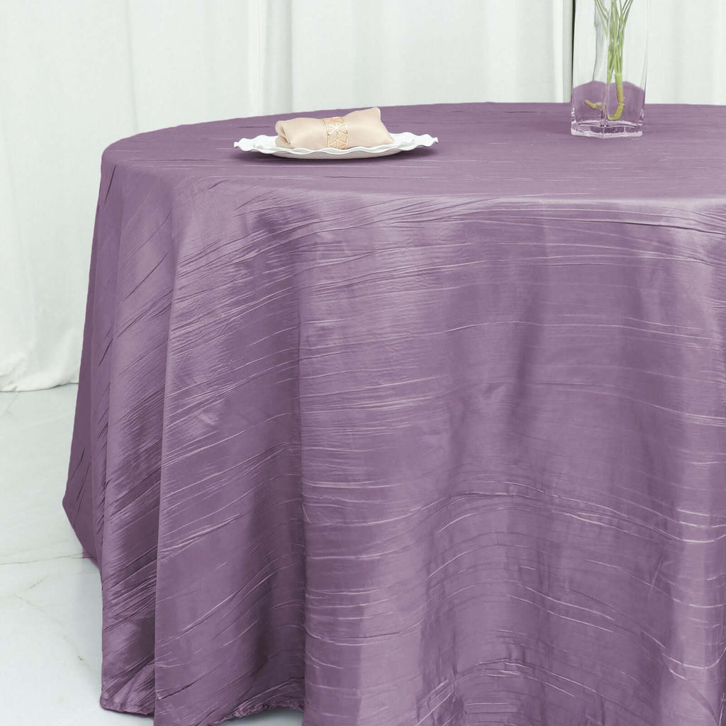 Taffeta 120" Round Tablecloth Violet Amethyst - Seamless Accordion Crinkle Table Cover - Bell Racket Store