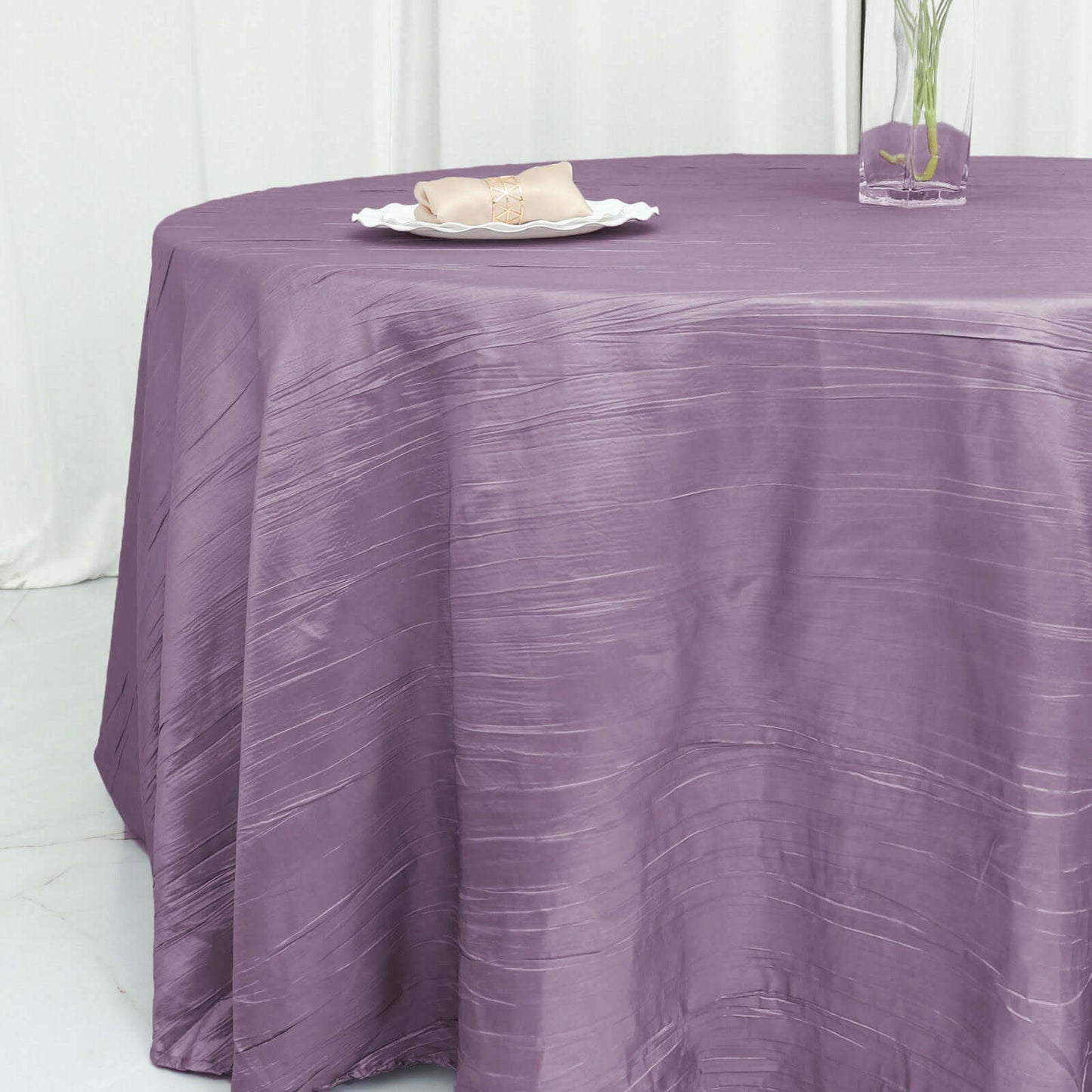 Taffeta 120" Round Tablecloth Violet Amethyst - Seamless Accordion Crinkle Table Cover - Bell Racket Store