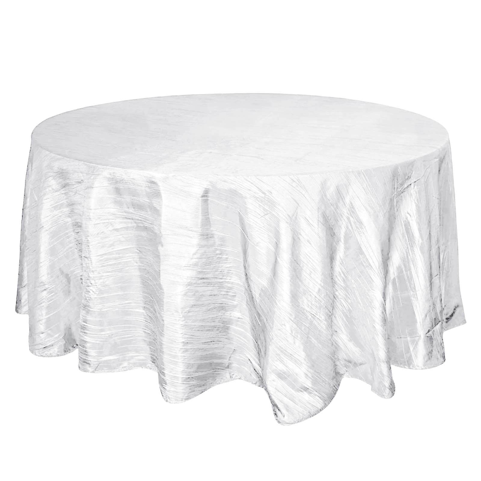 Taffeta 120" Round Tablecloth White - Seamless Accordion Crinkle Design for Stylish Occasions