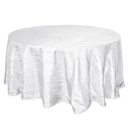 Taffeta 120" Round Tablecloth White - Seamless Accordion Crinkle Design for Stylish Occasions