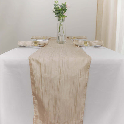 Taffeta 12"x108" Table Runner Beige - Accordion Crinkle Design