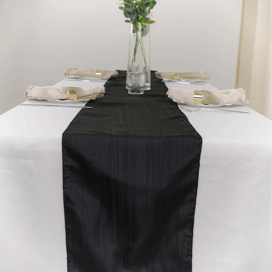 Taffeta 12"x108" Table Runner Black - Accordion Crinkle Design