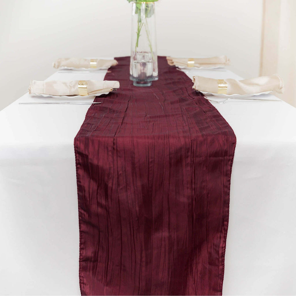 Taffeta 12"x108" Table Runner Burgundy - Accordion Crinkle Design