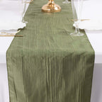 Taffeta 12"x108" Table Runner Dusty Sage Green - Accordion Crinkle Design - Bell Racket Store