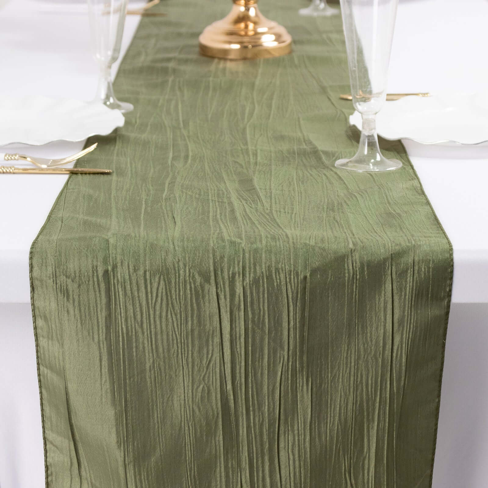 Taffeta 12"x108" Table Runner Dusty Sage Green - Accordion Crinkle Design - Bell Racket Store