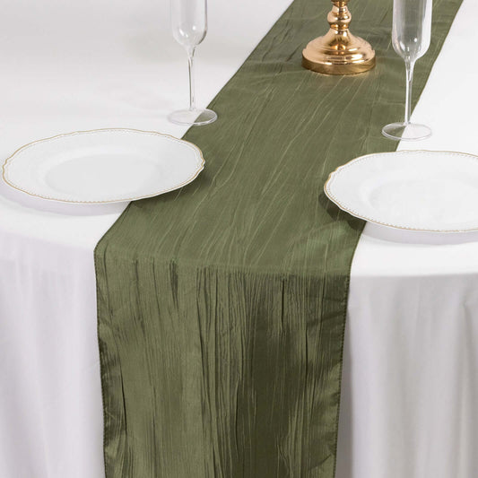 Taffeta 12"x108" Table Runner Dusty Sage Green - Accordion Crinkle Design - Bell Racket Store