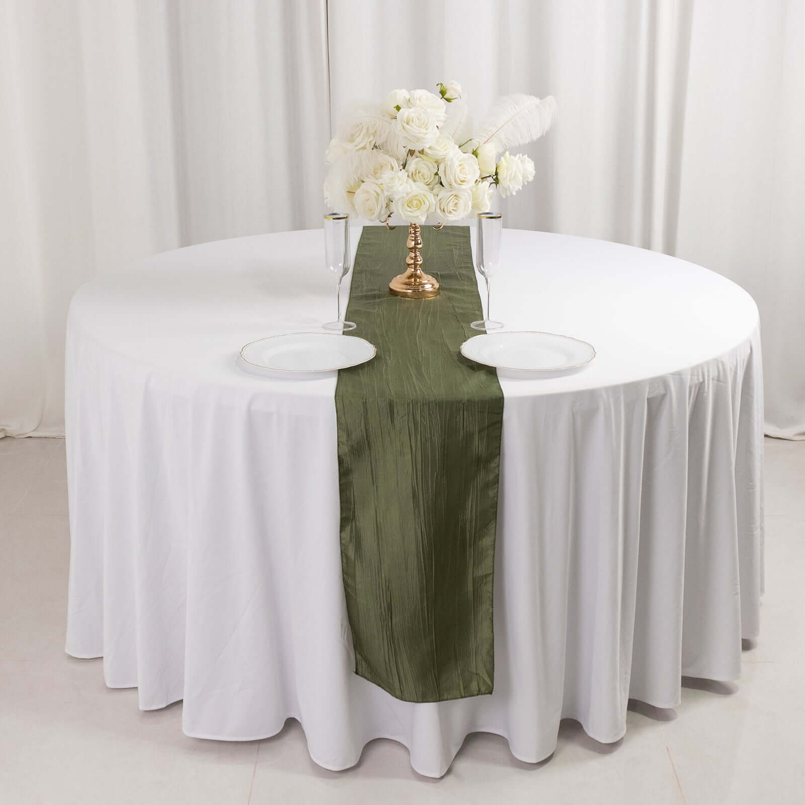 Taffeta 12"x108" Table Runner Dusty Sage Green - Accordion Crinkle Design - Bell Racket Store
