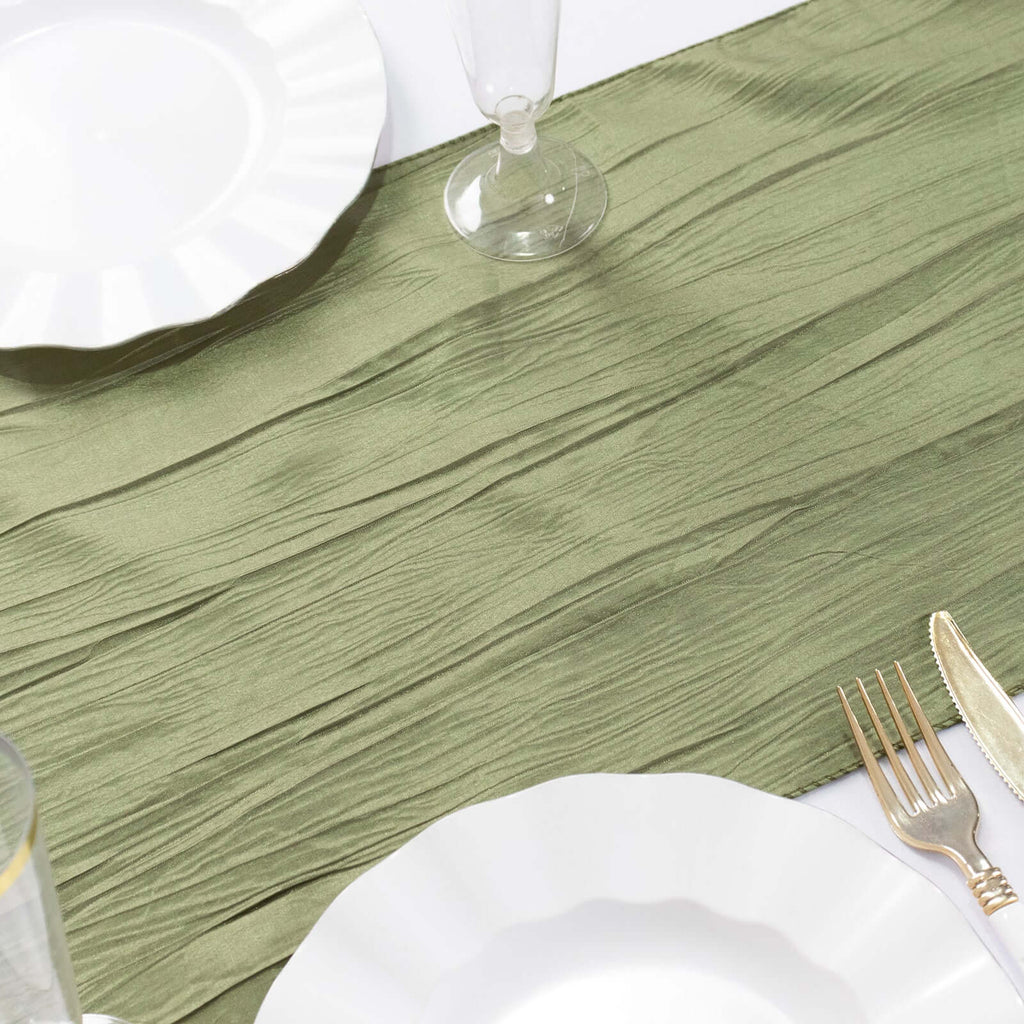 Taffeta 12"x108" Table Runner Dusty Sage Green - Accordion Crinkle Design - Bell Racket Store