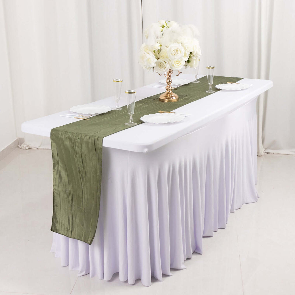 Taffeta 12"x108" Table Runner Dusty Sage Green - Accordion Crinkle Design - Bell Racket Store