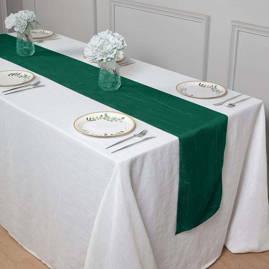 Taffeta 12"x108" Table Runner Hunter Emerald Green - Accordion Crinkle Design - Bell Racket Store