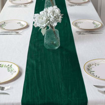 Taffeta 12"x108" Table Runner Hunter Emerald Green - Accordion Crinkle Design - Bell Racket Store