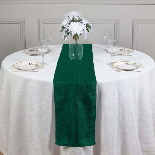 Taffeta 12"x108" Table Runner Hunter Emerald Green - Accordion Crinkle Design - Bell Racket Store