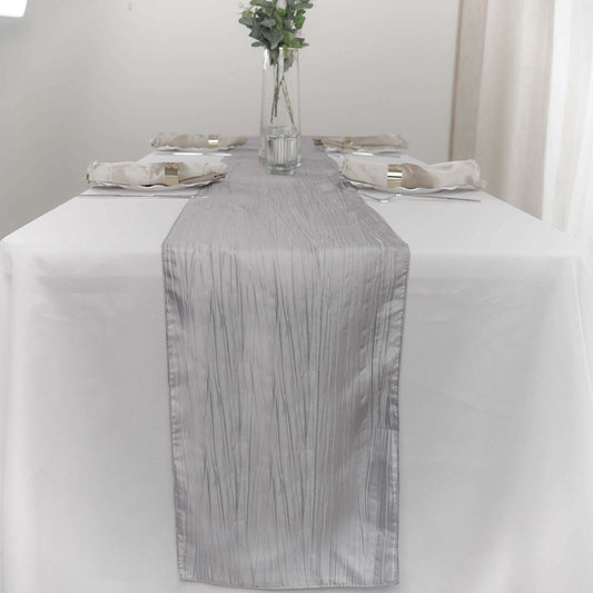 Taffeta 12"x108" Table Runner Silver - Accordion Crinkle Design