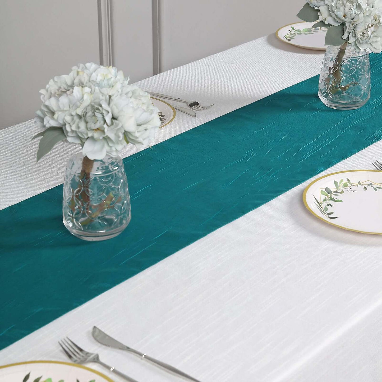 Taffeta 12"x108" Table Runner Teal - Accordion Crinkle Design - Bell Racket Store