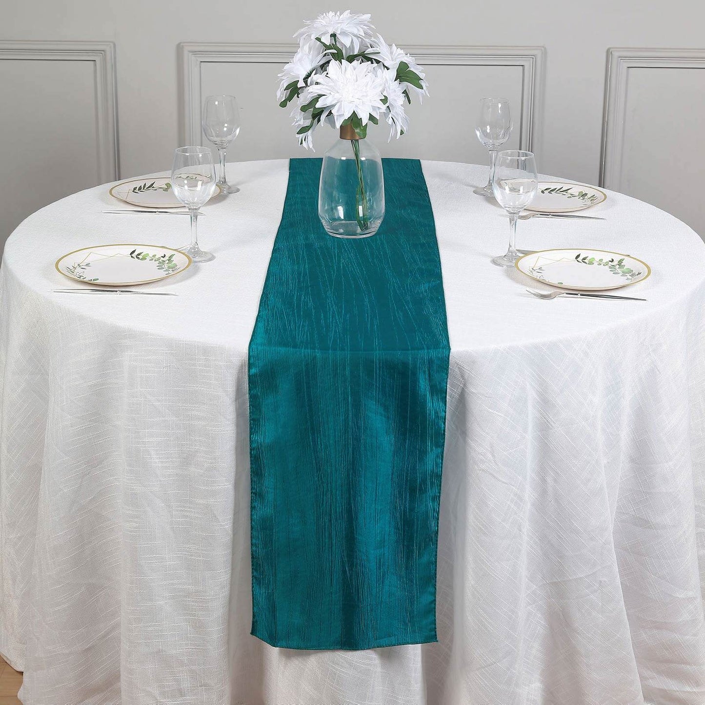 Taffeta 12"x108" Table Runner Teal - Accordion Crinkle Design - Bell Racket Store