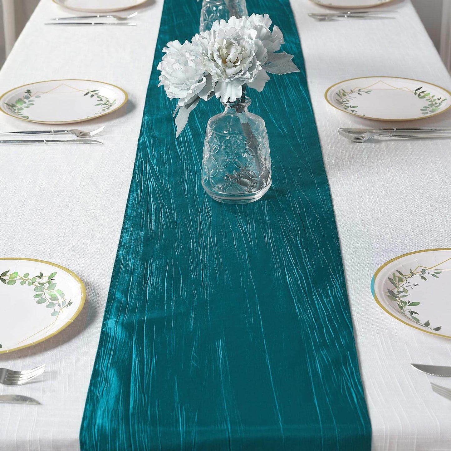 Taffeta 12"x108" Table Runner Teal - Accordion Crinkle Design - Bell Racket Store