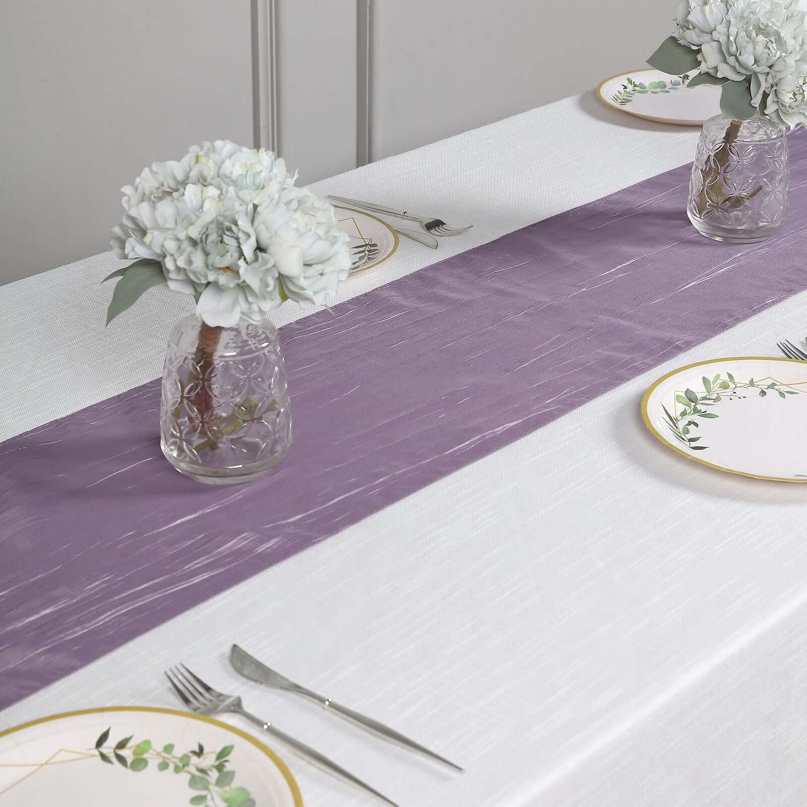 Taffeta 12"x108" Table Runner Violet Amethyst - Accordion Crinkle Design - Bell Racket Store