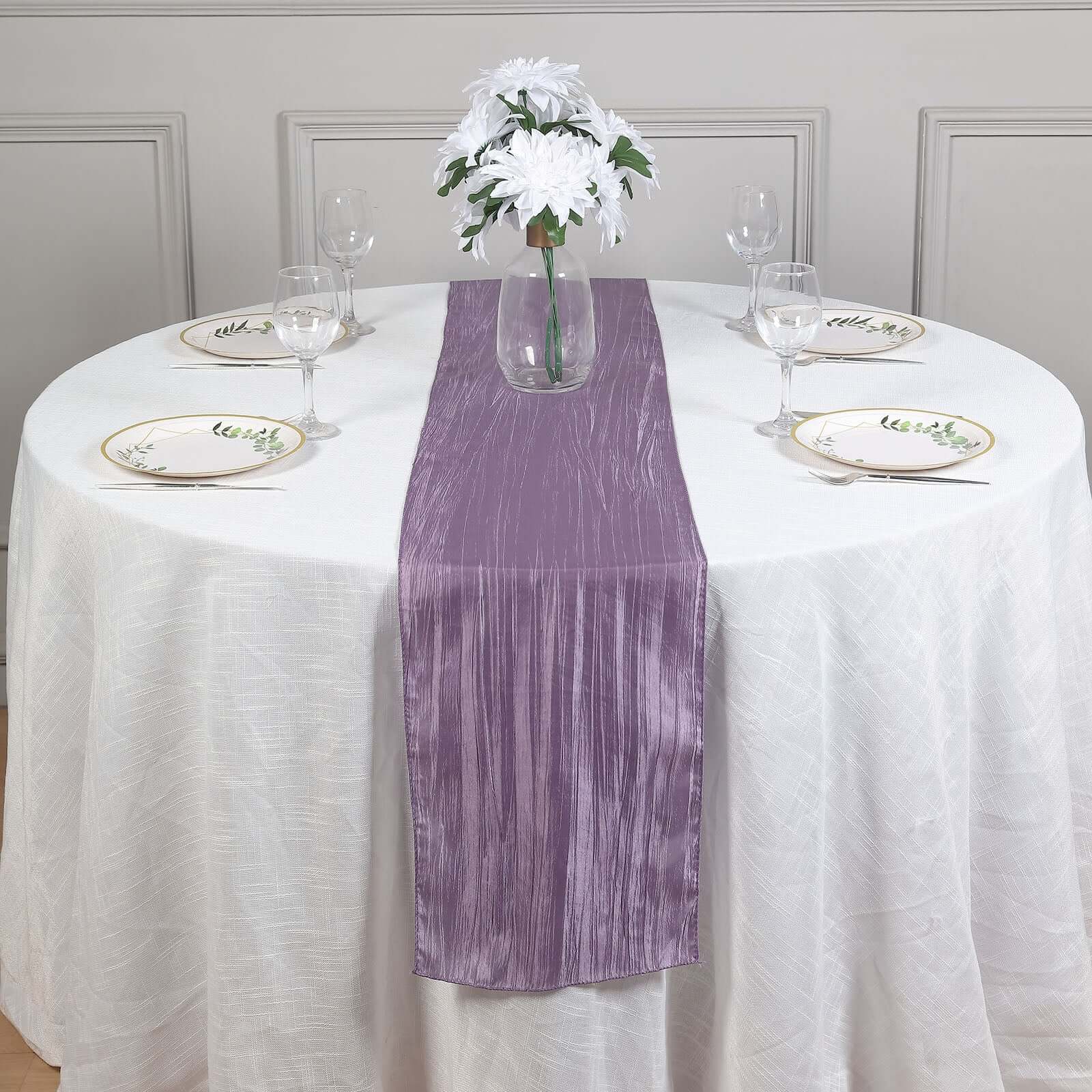 Taffeta 12"x108" Table Runner Violet Amethyst - Accordion Crinkle Design - Bell Racket Store