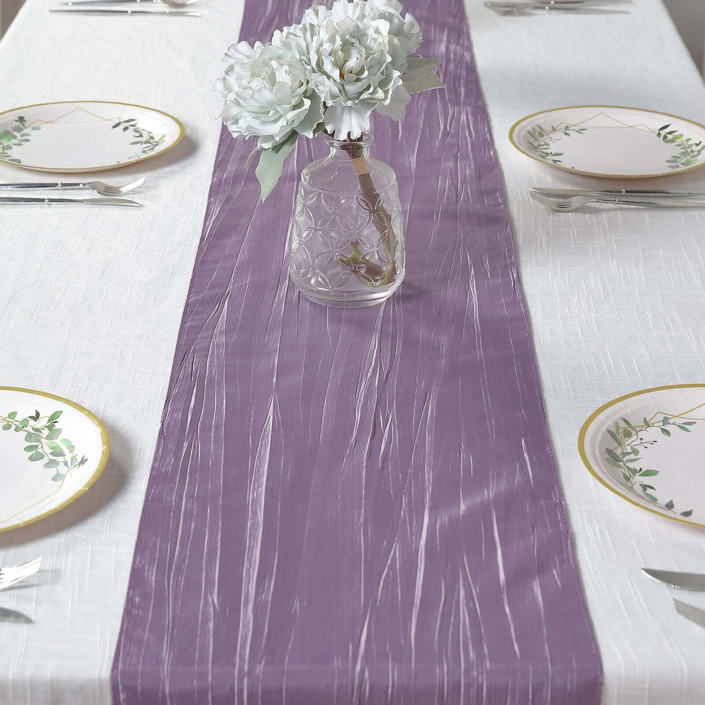 Taffeta 12"x108" Table Runner Violet Amethyst - Accordion Crinkle Design - Bell Racket Store
