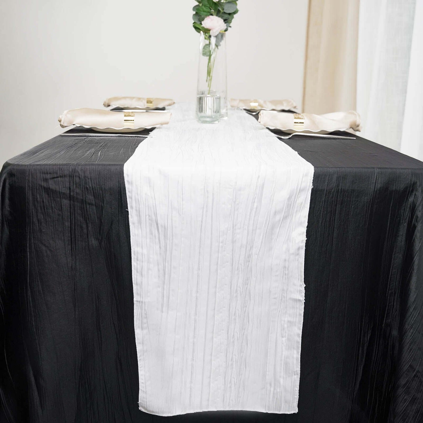 Taffeta 12"x108" Table Runner White - Accordion Crinkle Design for Modern Gatherings