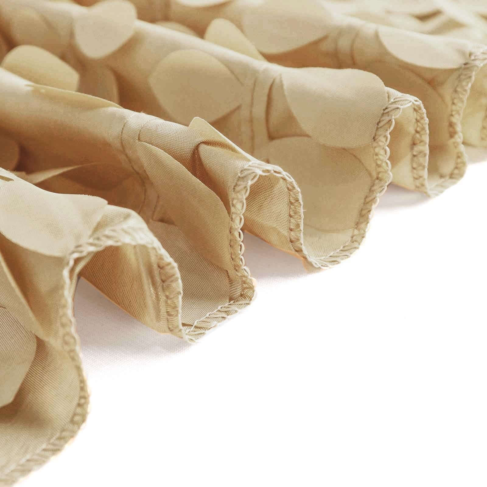 Taffeta 132" Round Tablecloth Champagne | 3D Leaf Petal Design Seamless Table Cover - Bell Racket Store