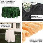 Taffeta 132" Round Tablecloth Champagne | 3D Leaf Petal Design Seamless Table Cover - Bell Racket Store