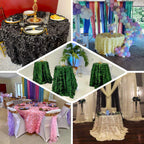 Taffeta 132" Round Tablecloth Champagne | 3D Leaf Petal Design Seamless Table Cover - Bell Racket Store