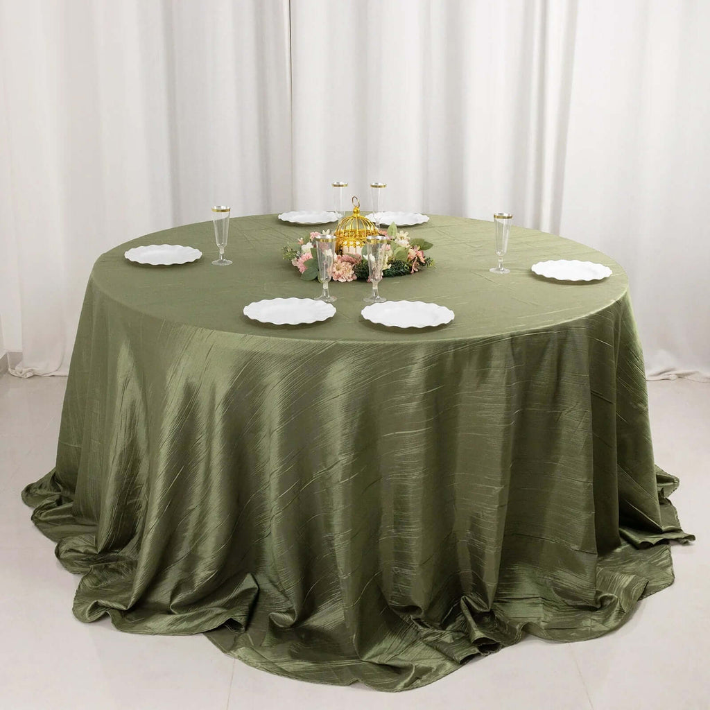 Taffeta 132" Round Tablecloth Dusty Sage Green - Seamless Accordion Crinkle Table Cover - Bell Racket Store