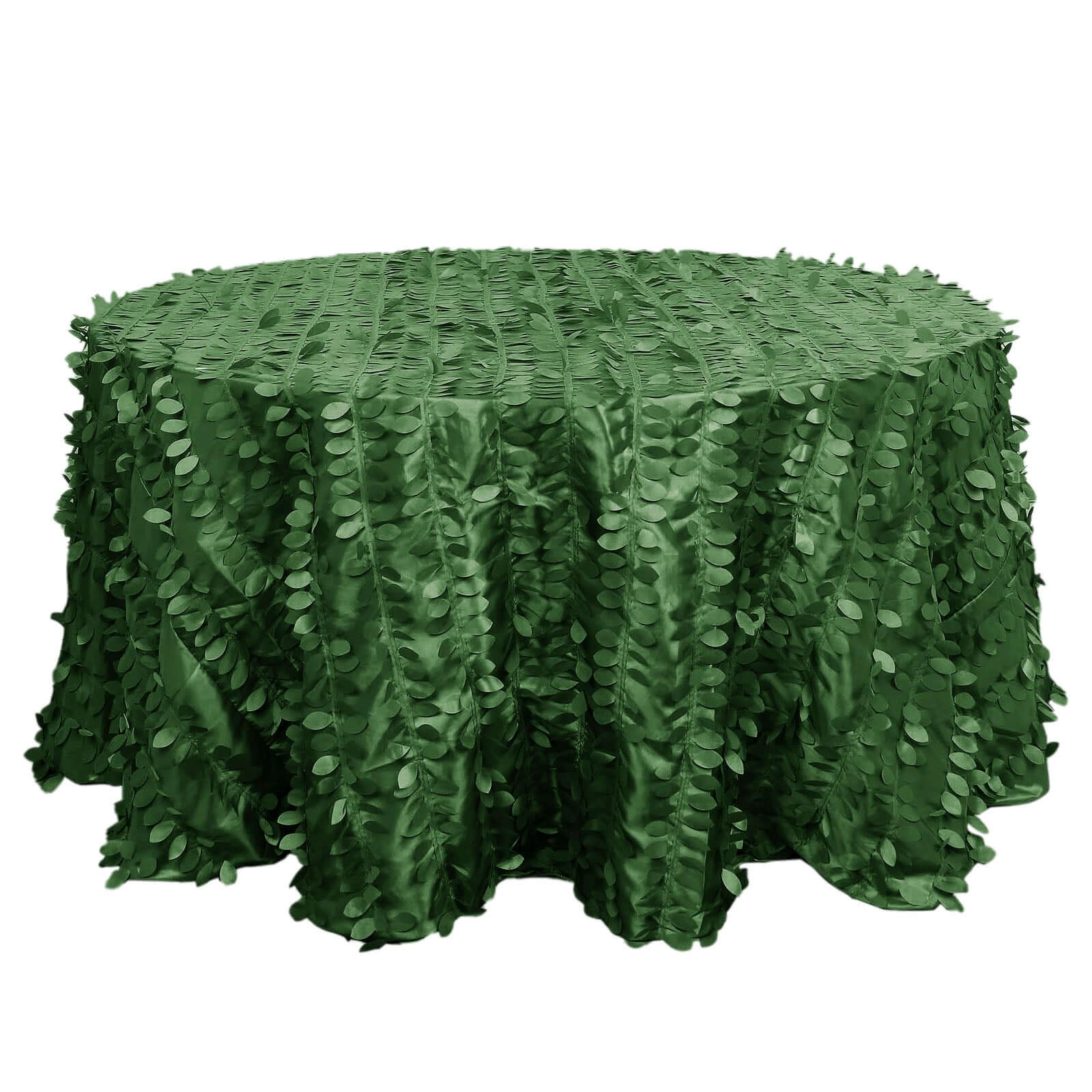 Taffeta 132" Round Tablecloth Green | 3D Leaf Petal Design Seamless Table Cover