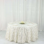 Taffeta 132" Round Tablecloth Ivory | 3D Leaf Petal Design Seamless Table Cover - Bell Racket Store
