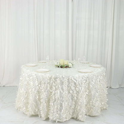 Taffeta 132" Round Tablecloth Ivory | 3D Leaf Petal Design Seamless Table Cover - Bell Racket Store