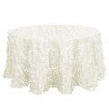 Taffeta 132" Round Tablecloth Ivory | 3D Leaf Petal Design Seamless Table Cover - Bell Racket Store